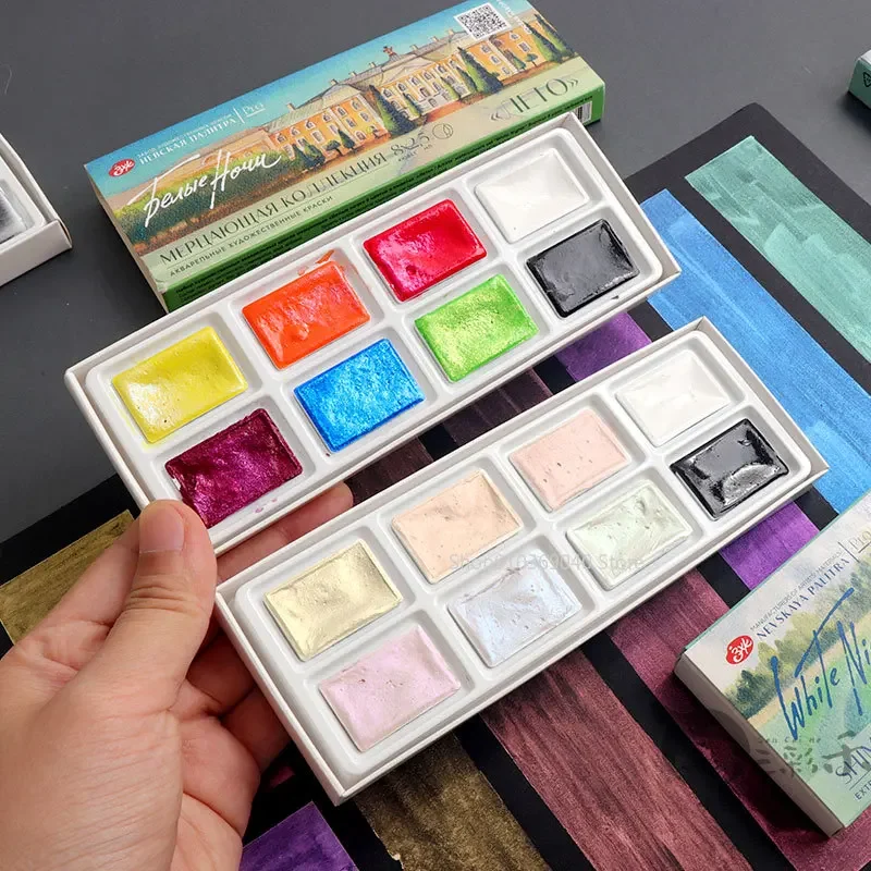 Watercolor Paint Set Solid Pigment - Новинка 2024, белый светящийся однотонный акварельный