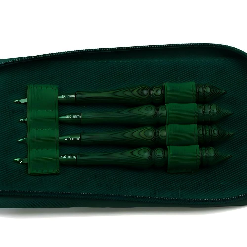 Wooden Crochet Hooks Ergonomic Handle - Набор крючков для вязания, зеленые, с